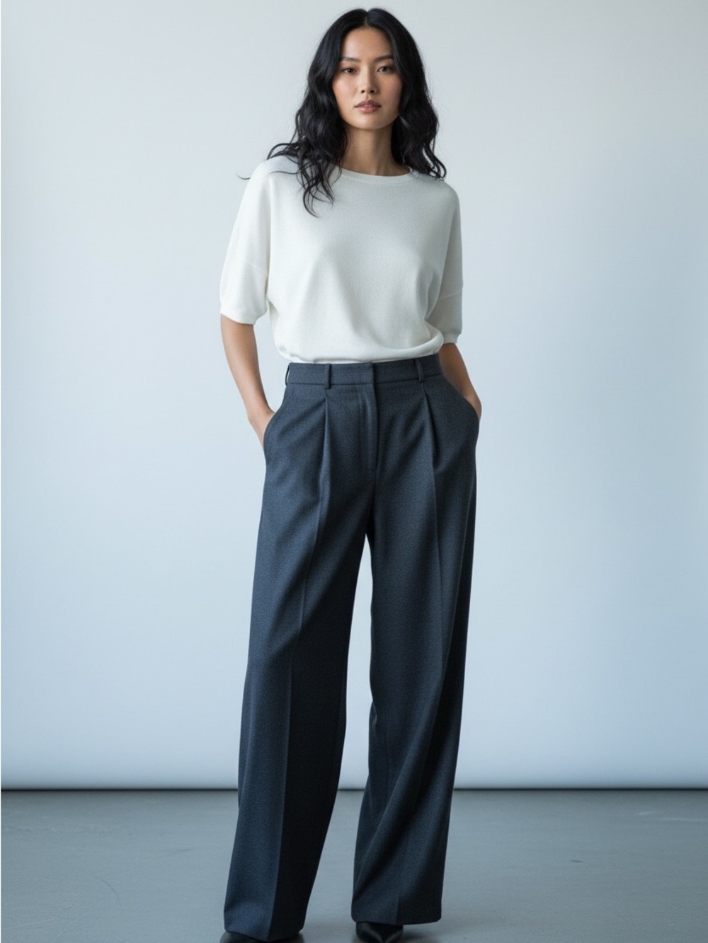 COS Wide Leg High-Waisted Wool Trousers in Charcoal Gray
